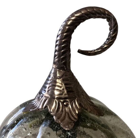 Mercury Glass Pumpkin Gourd Silvery Glass Encased Silver Metal Stem Autumn Fall. - Picture 9 of 16